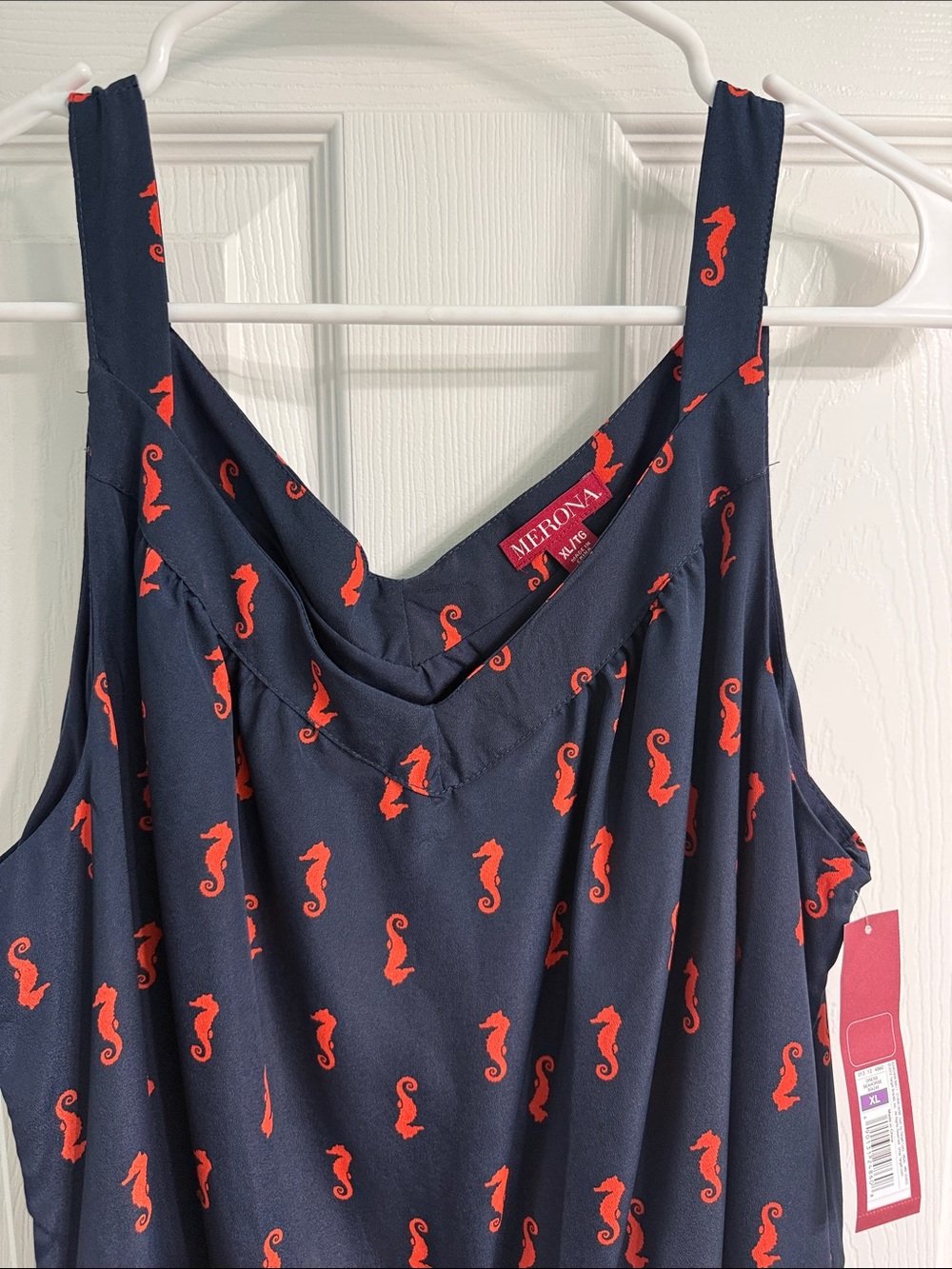 NWT Merona Dress from Target.  Navy with orange seahorses. Size XL. - Picture 2 of 3